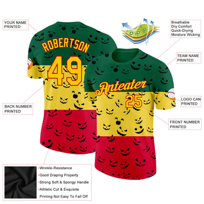 Custom Green Yellow-Red 3D Pattern Design Black History Month Performance T-Shirt