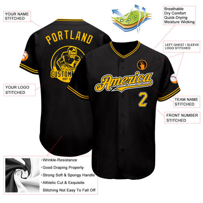 Custom Black Gold-White Authentic Baseball Jersey