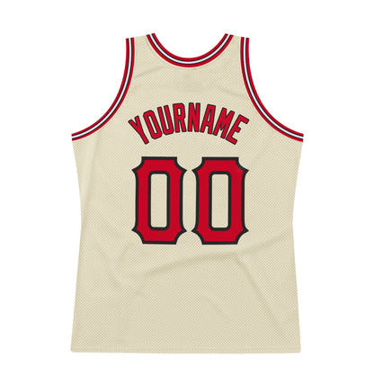 Custom Cream Red-Black Authentic Throwback Basketball Jersey