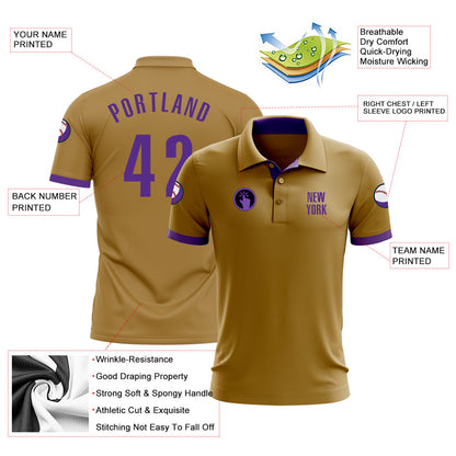 Custom Old Gold Purple Performance Golf Polo Shirt