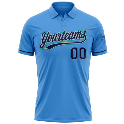 Custom Powder Blue Navy Gray-Teal Performance Vapor Golf Polo Shirt
