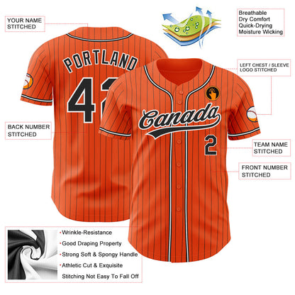 Custom Orange Black Pinstripe Black-White Authentic Baseball Jersey