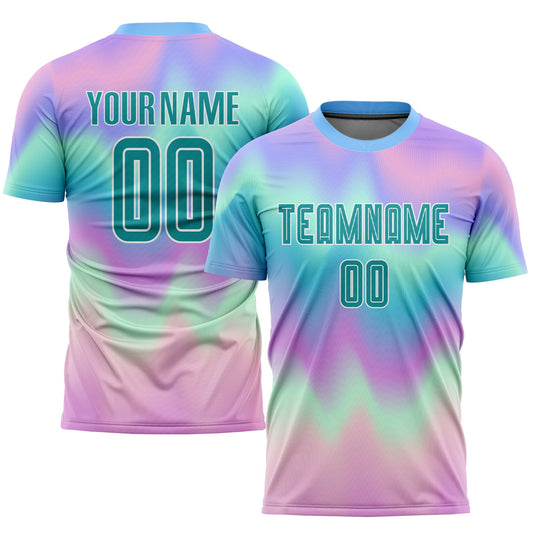 Custom Tie Dye Teal-White Sublimation Soccer Uniform Jersey