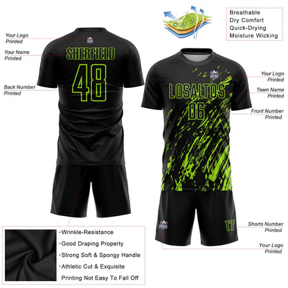Custom Black Neon Green Sublimation Soccer Uniform Jersey