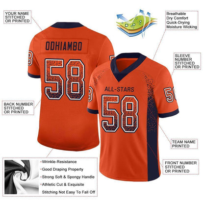 Custom Orange Navy-White Mesh Drift Fashion Football Jersey