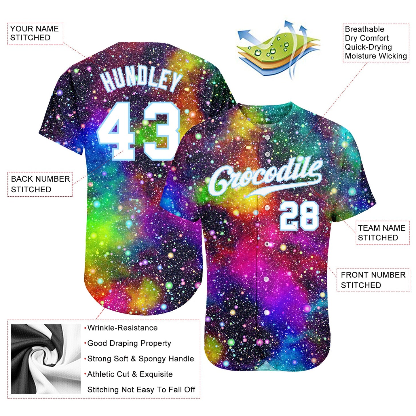 Custom Galactic Pattern White-Light Blue 3D Authentic Baseball Jersey