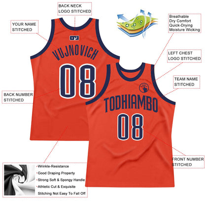 Custom Orange Navy-White Authentic Throwback Basketball Jersey