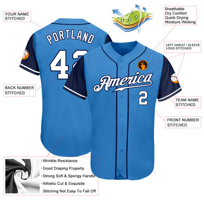 Custom Powder Blue White-Navy Authentic Two Tone Baseball Jersey