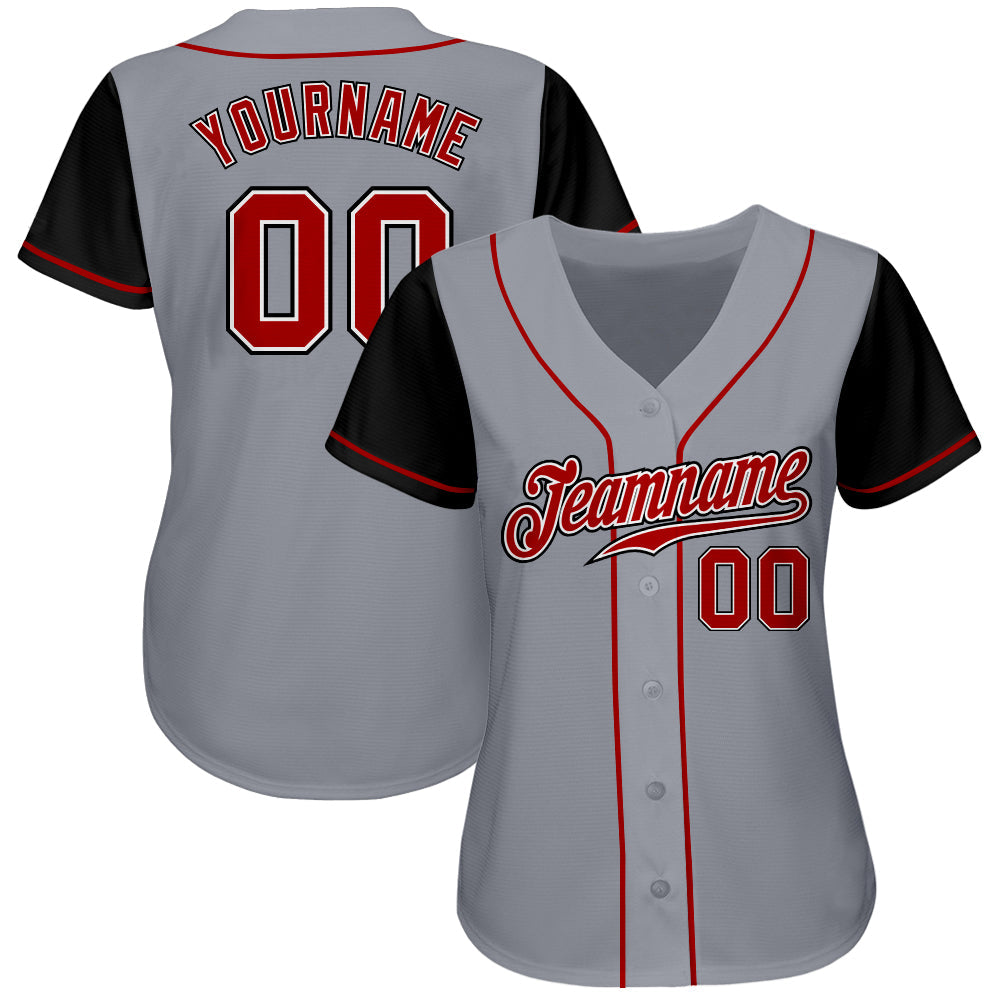 Custom Gray Red-Black Authentic Two Tone Baseball Jersey