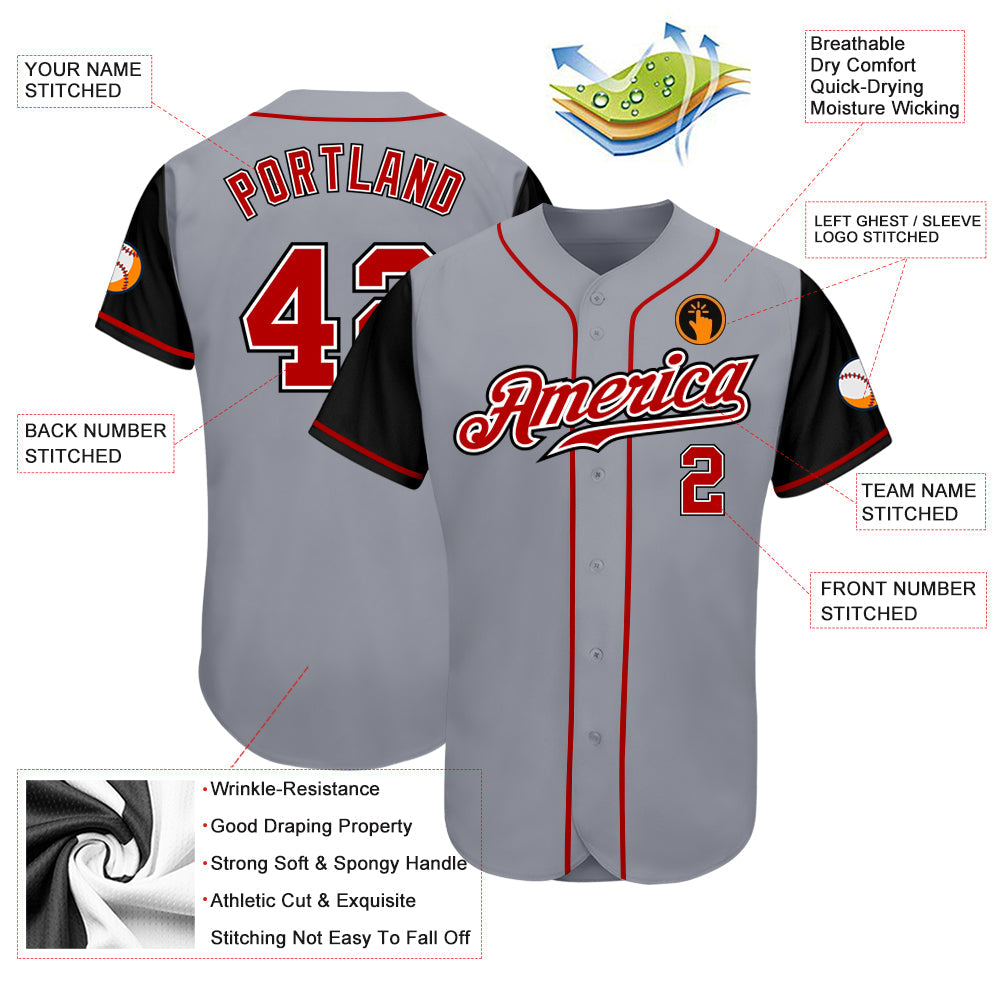 Custom Gray Red-Black Authentic Two Tone Baseball Jersey