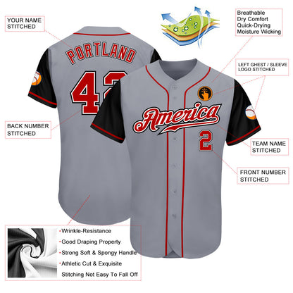 Custom Gray Red-Black Authentic Two Tone Baseball Jersey